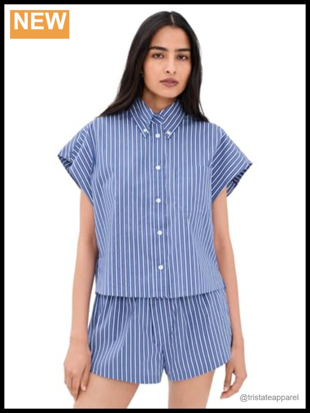 Women's Collared Neck Short Sleeve Stretch Poplin Tank Top